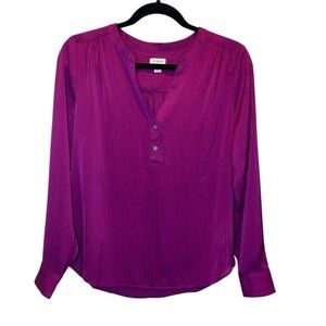 J.Crew Factory Shadow-Striped Long Sleeve Popover Blouse Magenta Grape XS